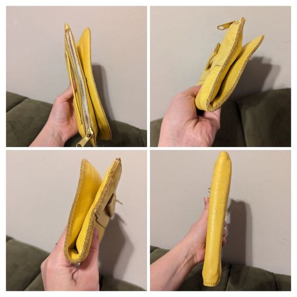 American Apparel leather Yellow clutch cosmetic bag makeup case wallet purse - Picture 7 of 11